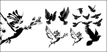 Black-and-white doves or silhouette vector material